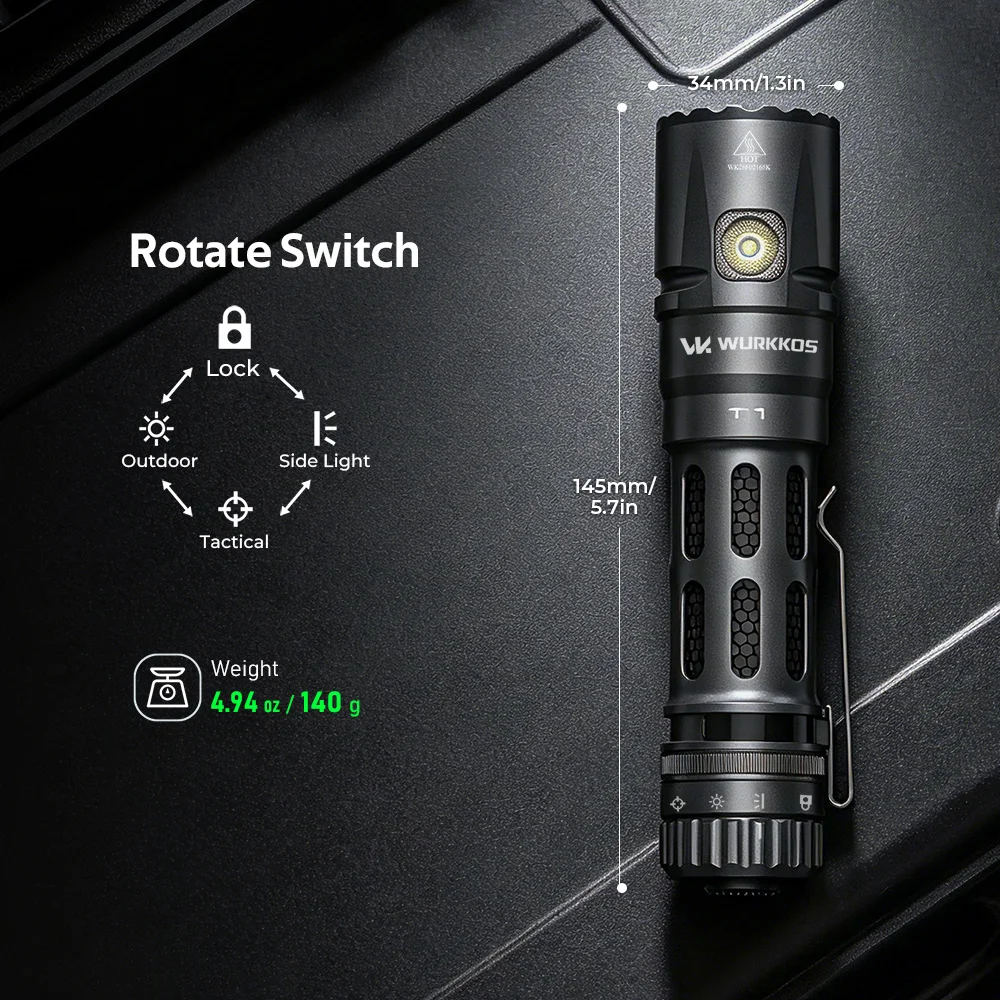 Wurkkos T1 LED Tactical Flashlight 5500Lm 4 Lighting Modes with Pen Clip Waterproof USB Rechargeable High Power Portable Light - view 5