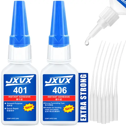 JXVX 20ml 401/406 Instant Strong Super Glue Universal Superglue Mighty Instant Glue for Resin Ceramic Metal Glass Fast Dry