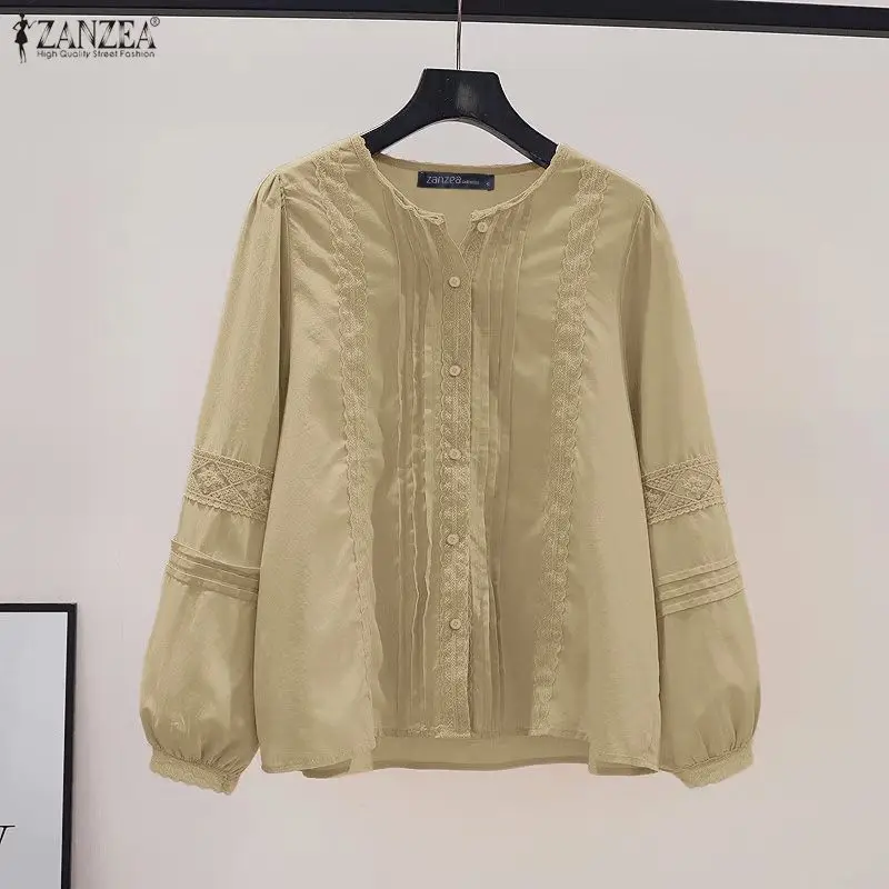 

ZANZEA женские рубашки модная блузка с длинным рукавом 2026 модные кружевные топы туника повседневные свободные элегантные офисные женские Blusas Femininas