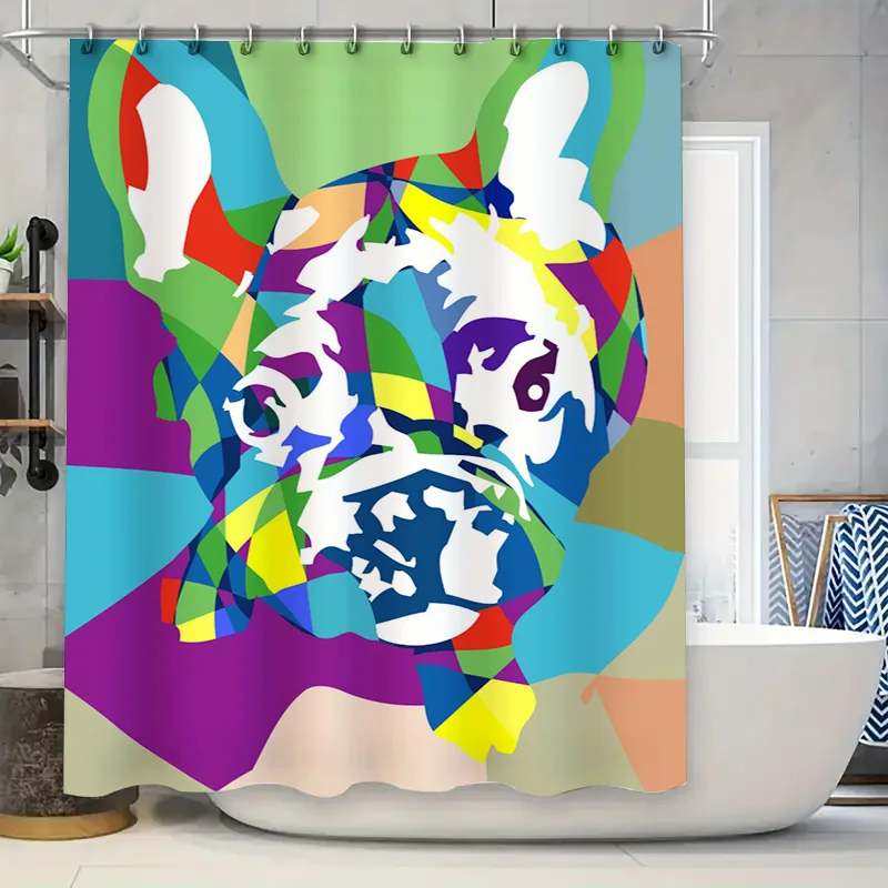 

Красочная занавеска для душа с принтом собаки. Современное абстрактное искусство для украшения ванной комнаты. Размер: 72 x 84 дюйма (180 см x 213 см).