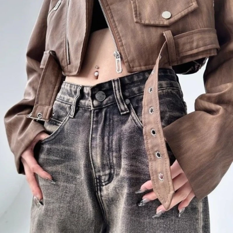 ผู้หญิงใหม่เสื้อลําลอง Retro Retro Harajuku สบายหลวมแบรนด์หรูสั้นหล่อกระเป๋าซิปบางฤดูใบไม้ผลิฤดูใบไม้ผลิ