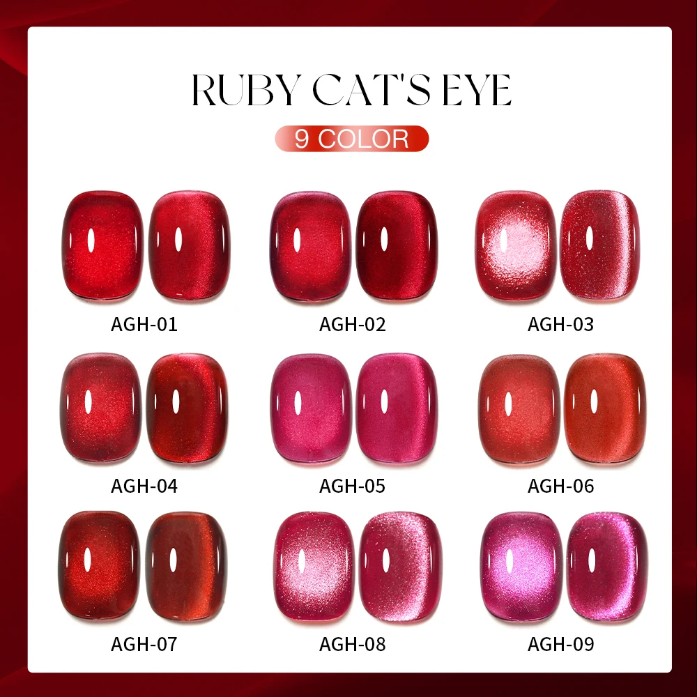 AS 15ml Cherry Ruby Red Cat Eye Gel Nail Polish Chameleon Magnetic Gel Soak Off UV LED Cateye Nail Varnish Gel For Manicure