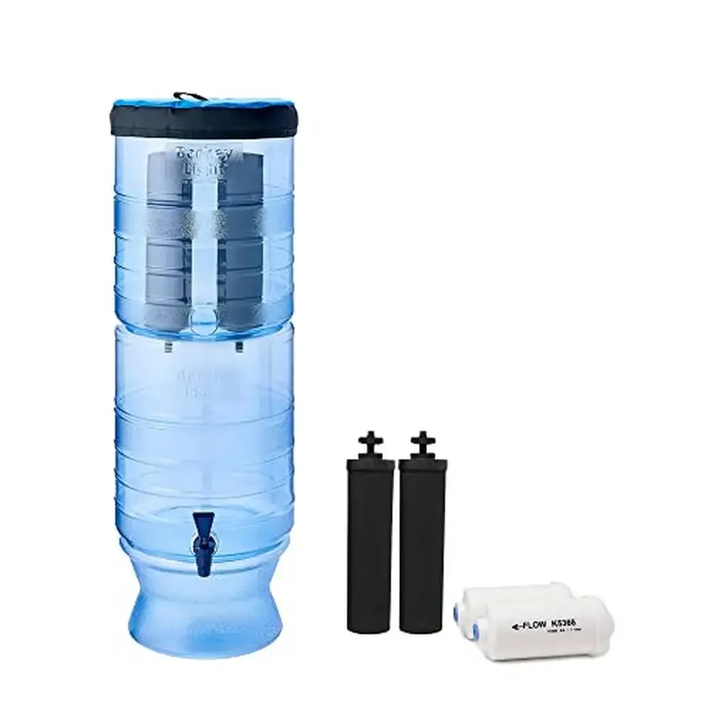 Gravity-Fed Water Filter System w/ Black Elements 2pk & PF-2 Fluoride Reduction Ideal Off-Grid Hydration & Water Purification