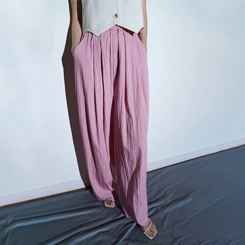 

Summer New Loose Pleated Texture Light and Thin Casual Wide Leg Elastic Waist Pants