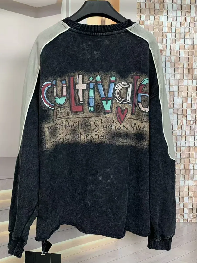 เสื้อสเวตเชิ้ตพิมพ์ลายแฟชั่น แต่งเลื่อม แขนยาว ทรงหลวม ลายการ์ตูนลูกสุนัข คอทรงกลม ไซส์ใหญ่สำหรับผู้หญิง ฤดูใบไม้ร่วง
