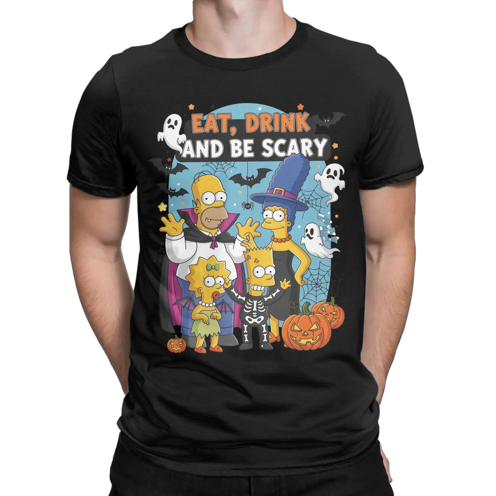 Cartoon S-Simpsons Halloween Men's T Shirts  Funny Tees Short Sleeve Round Collar T-Shirt Pure Cotton Printed Clothes