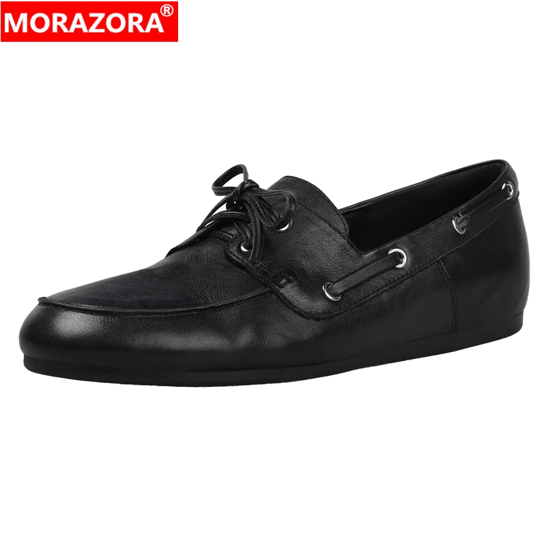 

MORAZORA/Новая обувь ручной работы из натуральной кожи, женские туфли на плоской подошве со шнуровкой, черные, коричневые туфли на плоской подошве в стиле ретро, женские лоферы, повседневная обувь