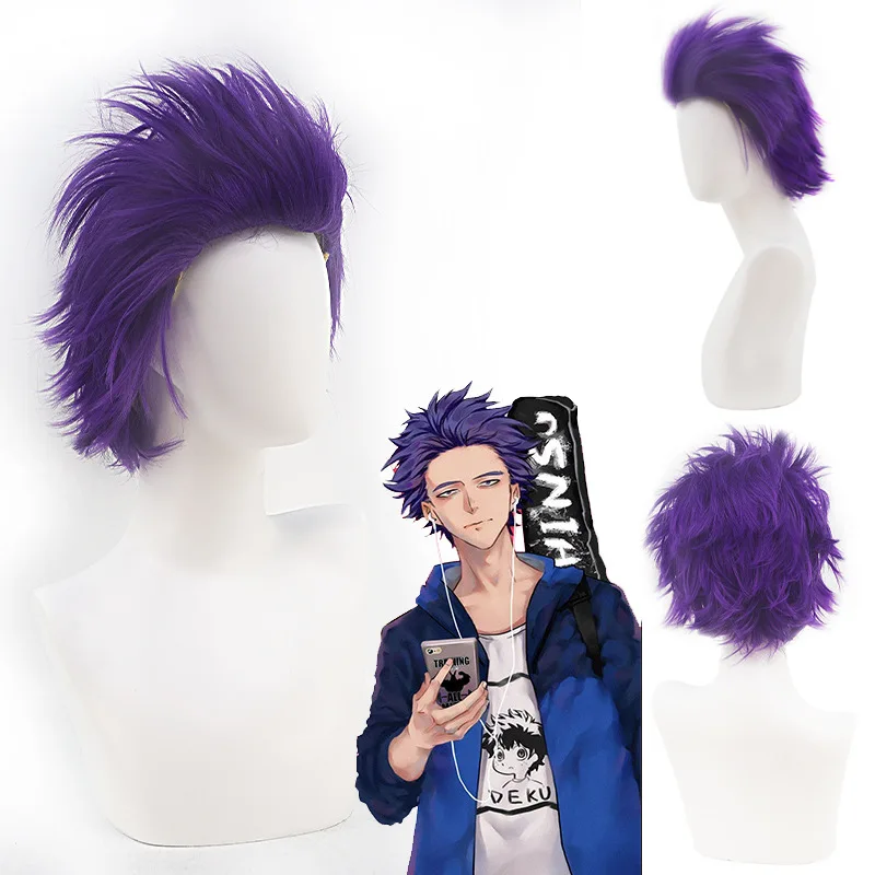 

Аниме My Hero Academia Shinsou Hitoshi парик для косплея Короткие фиолетовые парики с розовой сеткой Термостойкие синтетические волосы