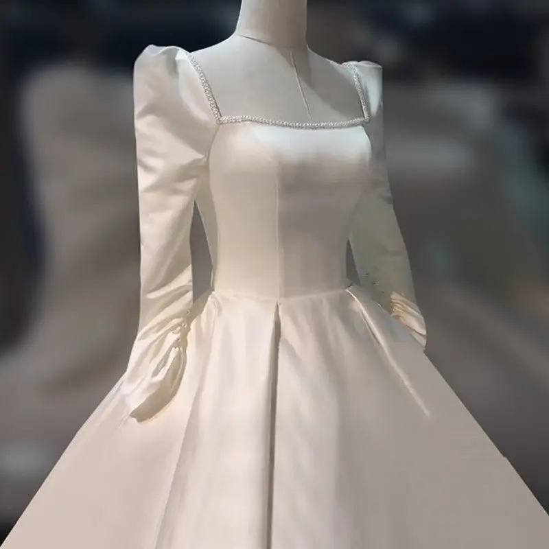 Robe de mariée en Satin, robe de bal principale, manches de mariée, artisanat lourd français, luxueux, Style Court, voile de sortie avec Long Train, nouvelle collection 2025