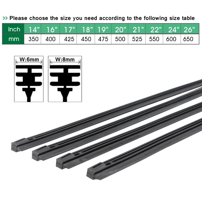 Tiras de goma Natural para parabrisas de coche, accesorios para automóvil de 8mm, 6mm, 14 \