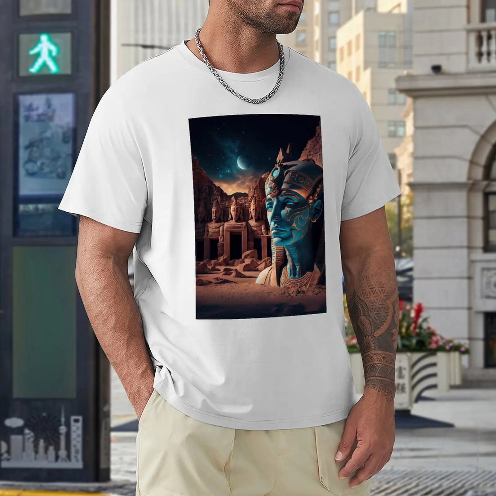 Egyptian Ruins Fantasy Art T-shirts Novelty T-shirt Crewneck  Move  Funny Novelty Leisure Eur Size