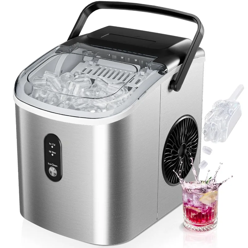 

Portable Countertop Ice Maker Machine with Handle, 26.5lbs Per Day, 9 Cubes in 6 Mins, Auto-Cleaning with Basket and Scoop