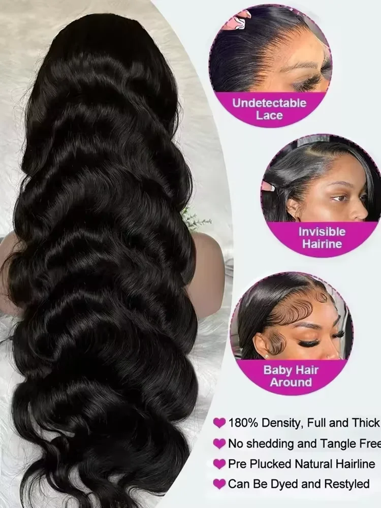 30インチ ボディウェーブ レースフロントウィッグ 人毛 200%密度 13x6 HDレースフロントウィッグ 女性用 13x4 透明人毛ウィッグ