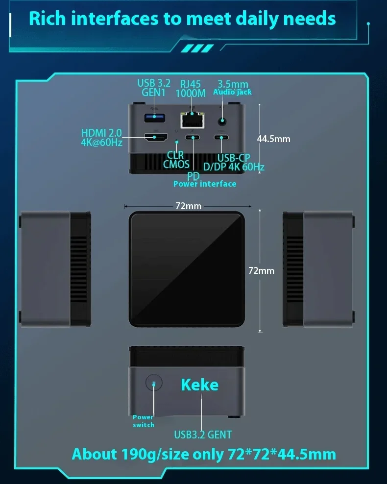 SZBOX ZX01 PLUS Pocket Mini PC Intel N150 LPDDR5 12GB M.2 SSD Type-C Office Desktop Gamer Computer Wifi5 BT5.0 Windows 11 PRO