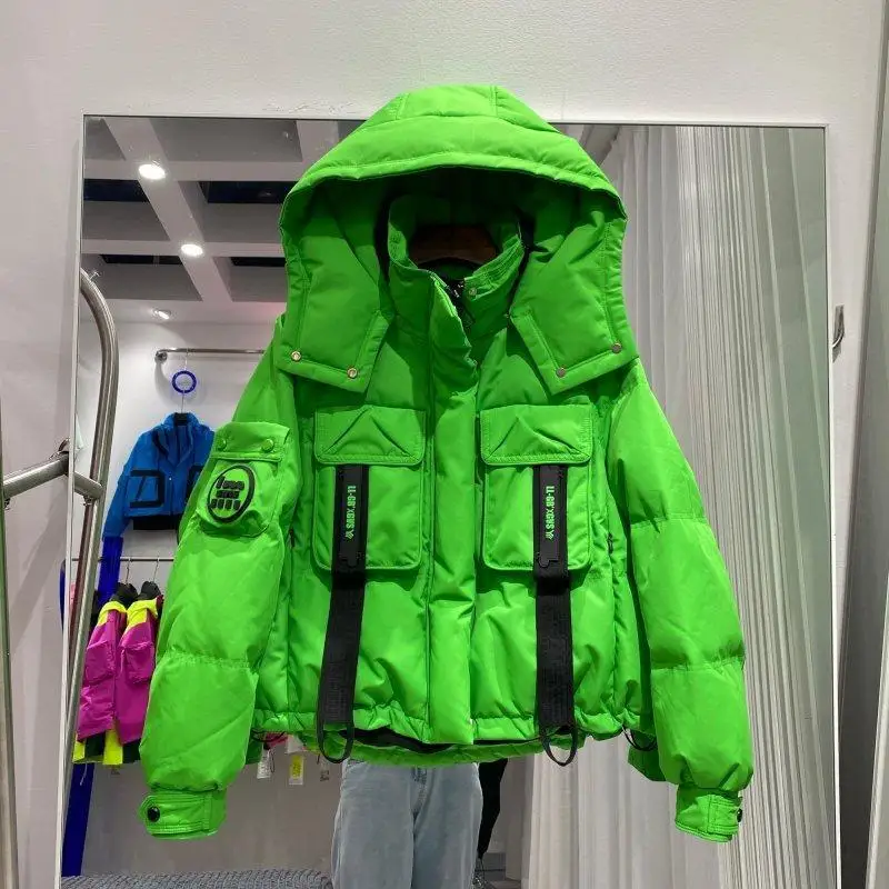 

Tide Brand Hooded Down Jacket Women's Clothing New Splicing Fashionable Versatile Short Loose Women's Down Jacket outerwears