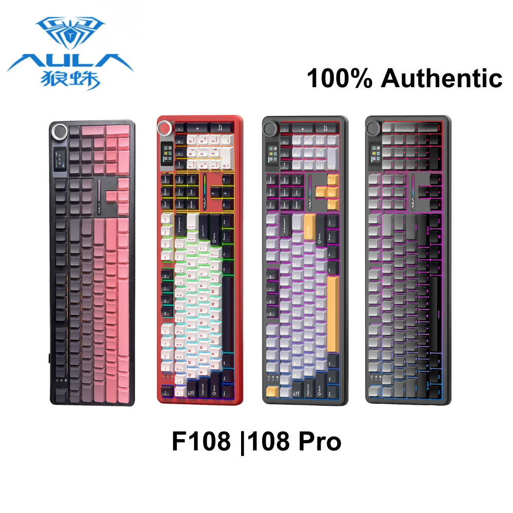 AULA F108 Pro Wireless Tri‑Mode Custom Gaming Keyboard Full‑Size Gasket Hot‑Swappable Mechanical Keyboard with TFT Smart Display