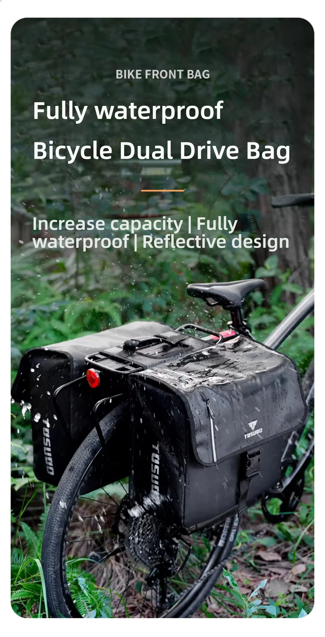 TOSUOD 40L Fahrrad-Rücksitztasche mit großer Kapazität, Fahrrad-Seitentasche, Fahrrad-Gepäckträgertasche, Fahrradtasche für Radfahren, Reisen – Detail 2
