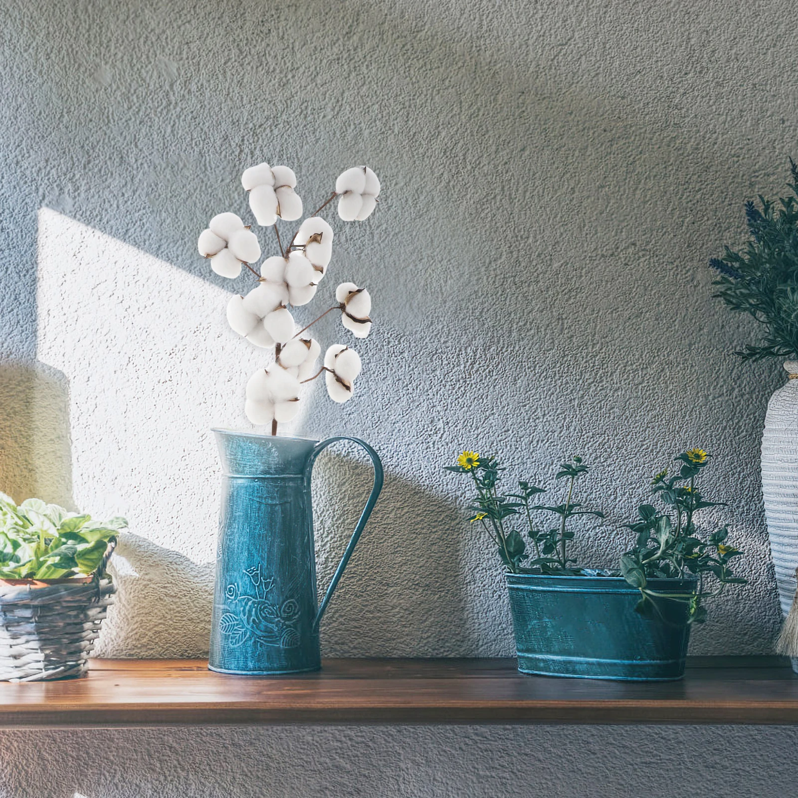 

10 Heads Dried Cotton Stems Fake Flower Decoration Farmhouse Wreath Filler for Vase Spring Fall Home Interior Design