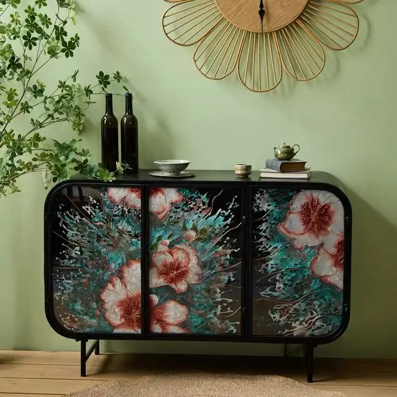 gi-120X80X40CM Hand-painted Flanged Color Ironwork Storage Cabinet Sideboard Living Room Storage Cabinet`