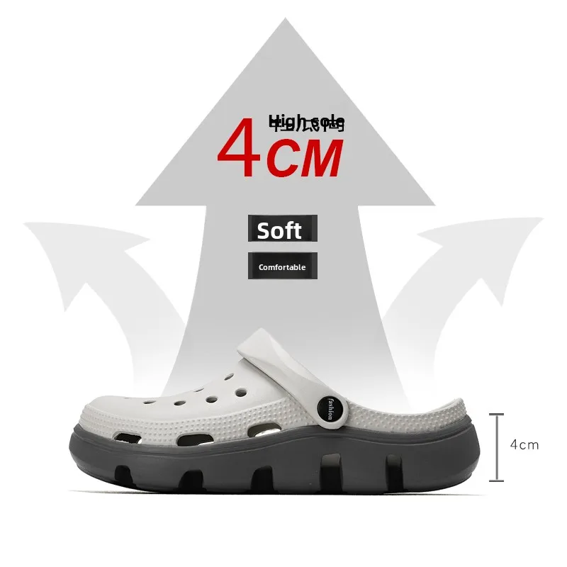 Couples Hole Shoes Men's Summer Thickened Beach Sandals Slip-On Garden Slippers EVA Material Comfortable Breathable