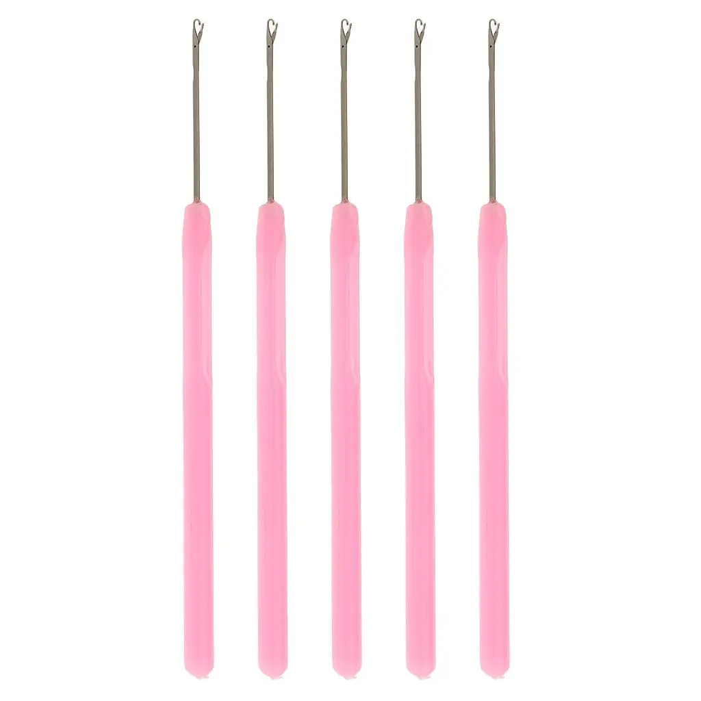 Gancho de tracción profesional para extensiones de cabello, herramientas de ganchillo, rosa, 5 piezas