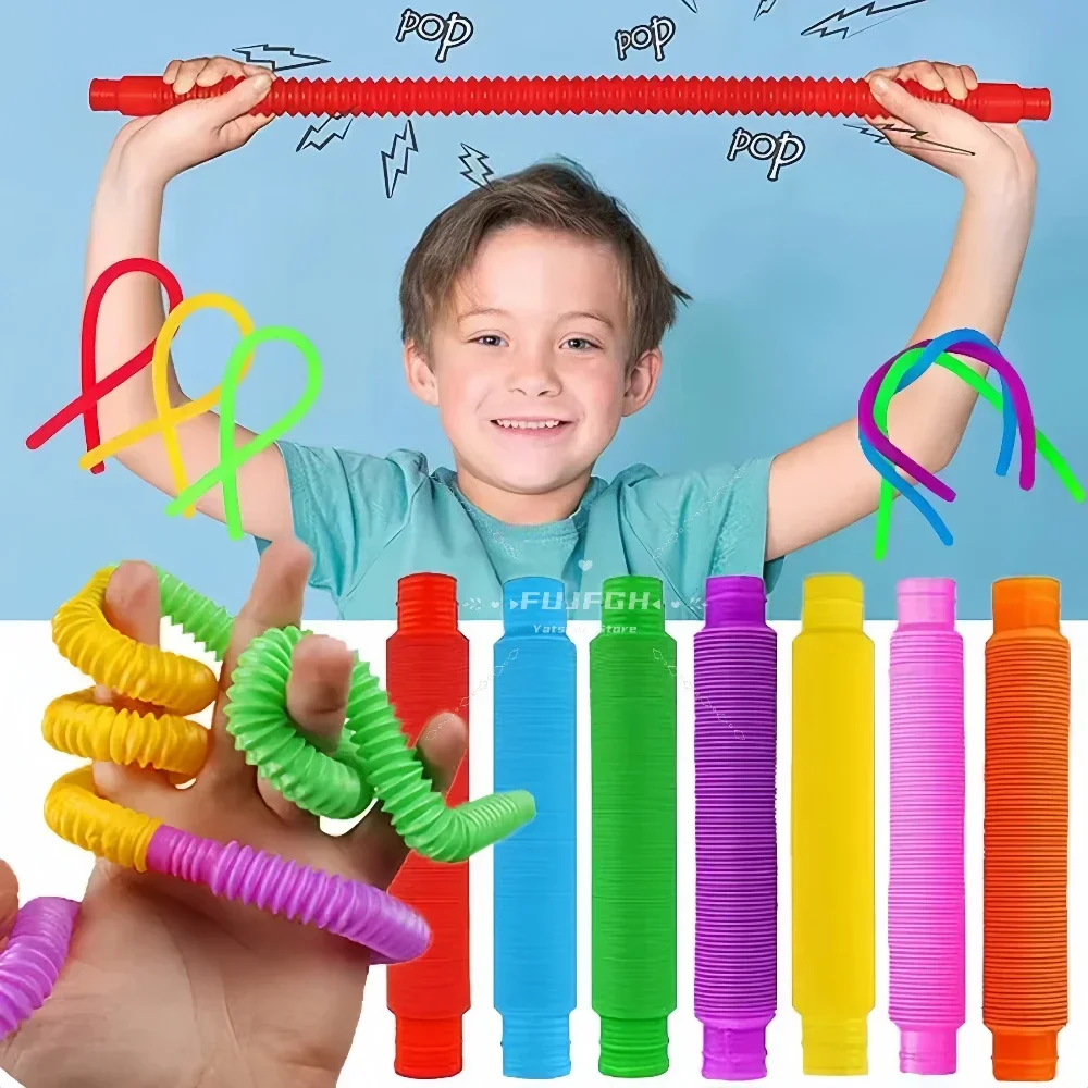 16-32pcs Colorful Pop Tubes Telescopic Fidget Toys Sensory Toy for Stress Anxiety Relief for Children Adults Learning Toys Gifts