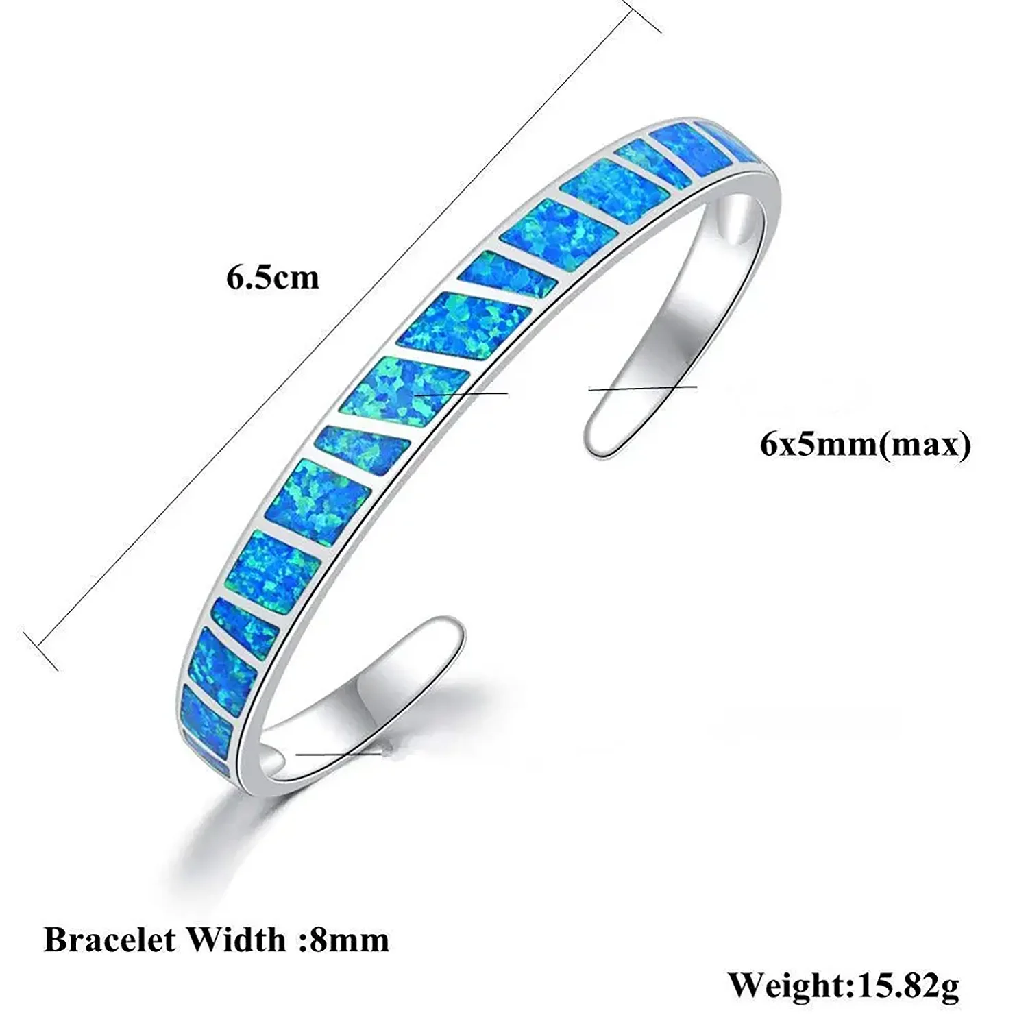 Dazzling Blue Opal Bangles  White K Plated High-Quality Jewelry for Women Open Design Suitable for Ideal Couple Anniversary Gift