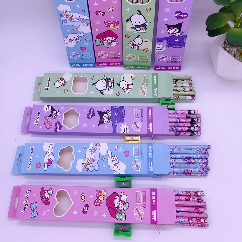 48/144pcs Sanrio Wooden Pencil With Eraser Pachacco Kuromi Cinnamoroll Pencil Kids Writing School Supplies Stationery Wholesale