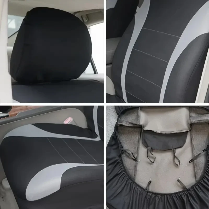 Czterosezonowe uniwersalne pokrowce na przednie/tylne siedzenia samochodu Tkanina poliestrowa chroniąca pokrowce na siedzenia Bezpieczna ciężarówka Van SUV Seat Protecto Accessory — zdjęcie 6