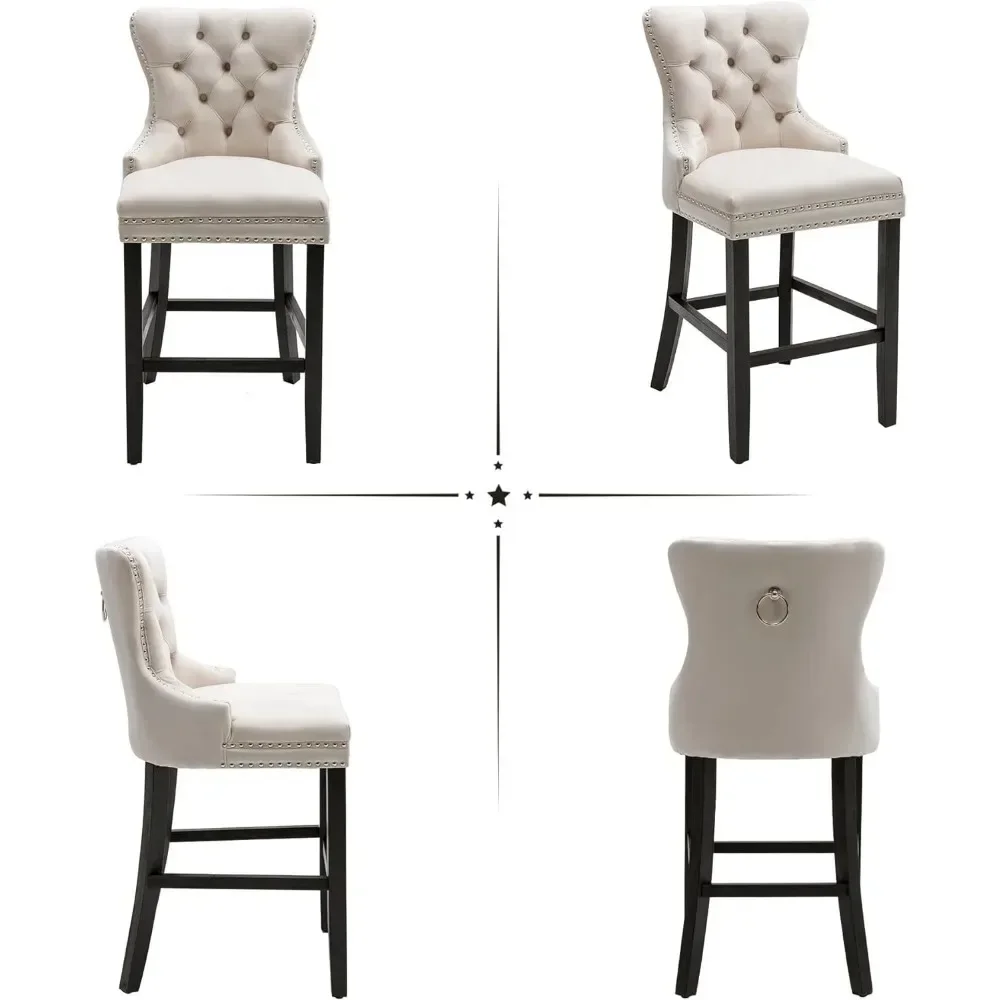 Bar Stools Set of 2, 26 Counter Height Stools with Button Tufted Back, Rivet Trim Bar Chairs for Kitchen Island, Bar Stools