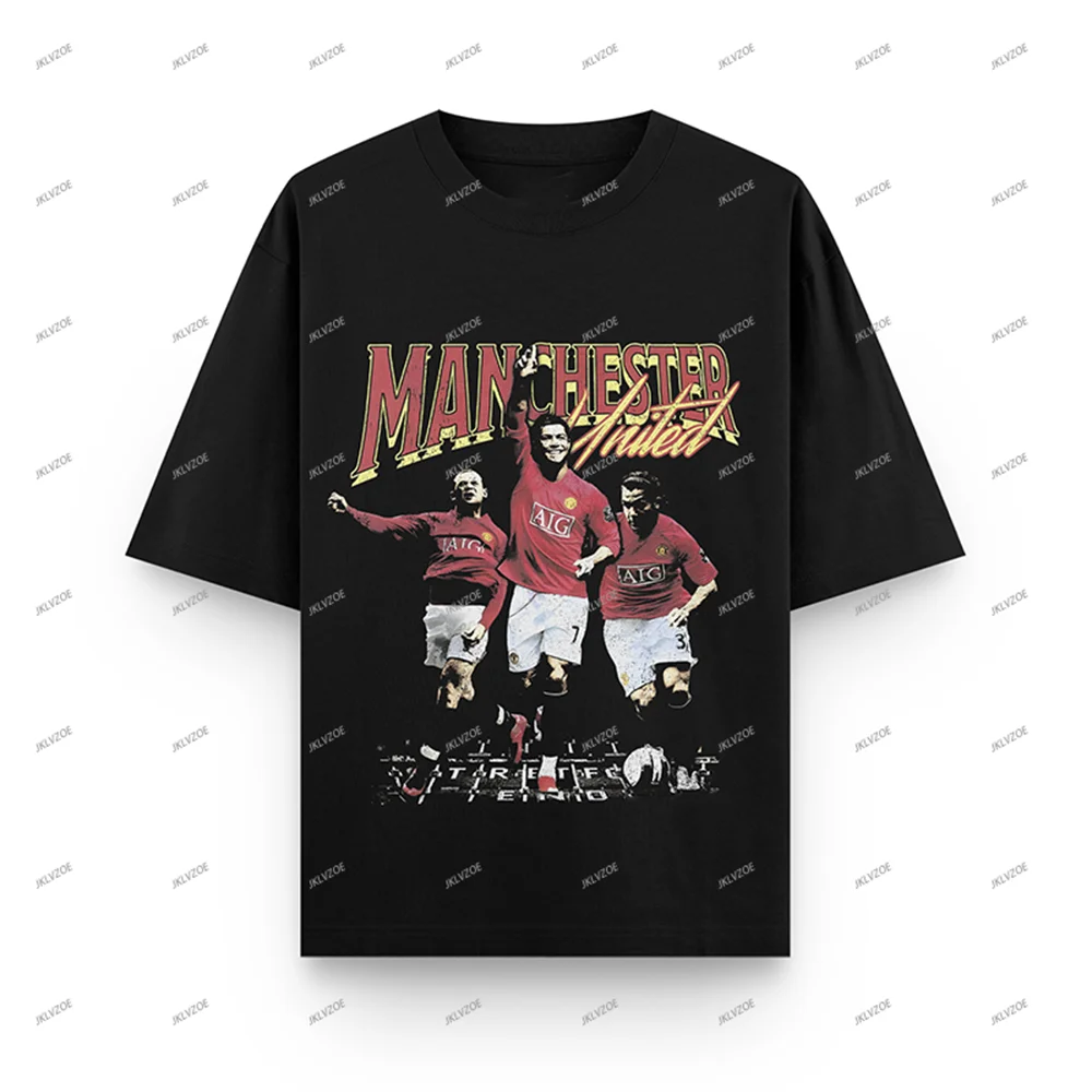 24/25 New Arrival Oversized Manchester United Football T-shirt 100% Cotton Adult/KID Leisure Unisex Tee Brand Black Short Sleeve