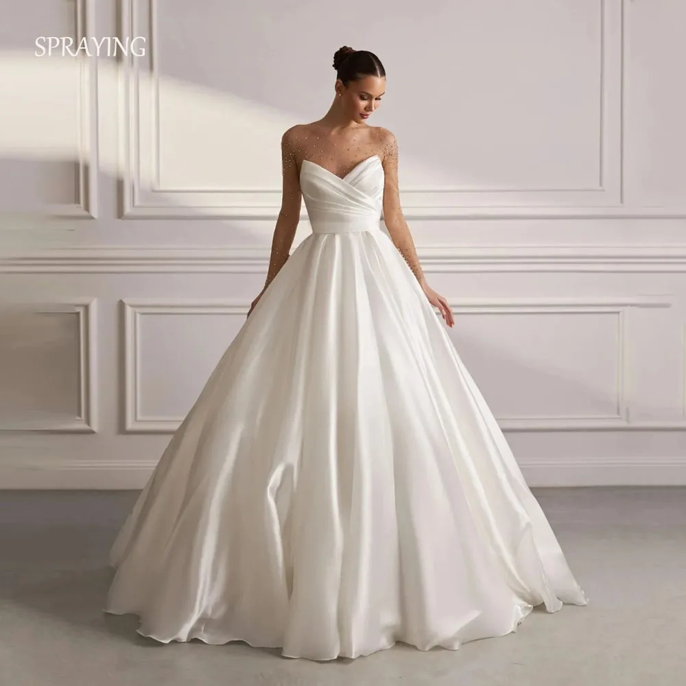 SPRAYING élégant ivoire Organza robes De mariée col en V perlé robes De mariée une ligne longue balayage Train Robe De Mariée personnalisé 2026