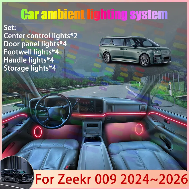 

Для Zeekr 009 2024 2025 2026 MPV 2/24 в 1, автомобильная атмосферная лампа, RGB абажур, ансамбль, стример, атмосферный набор, автоаксессуары