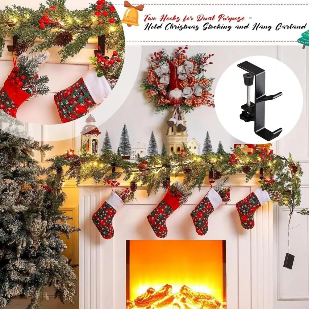 Adjustable Garland Hook Adjustable Christmas Stocking Hangers Strong Mantel Holders for Fireplace Load-bearing Clip Design Set