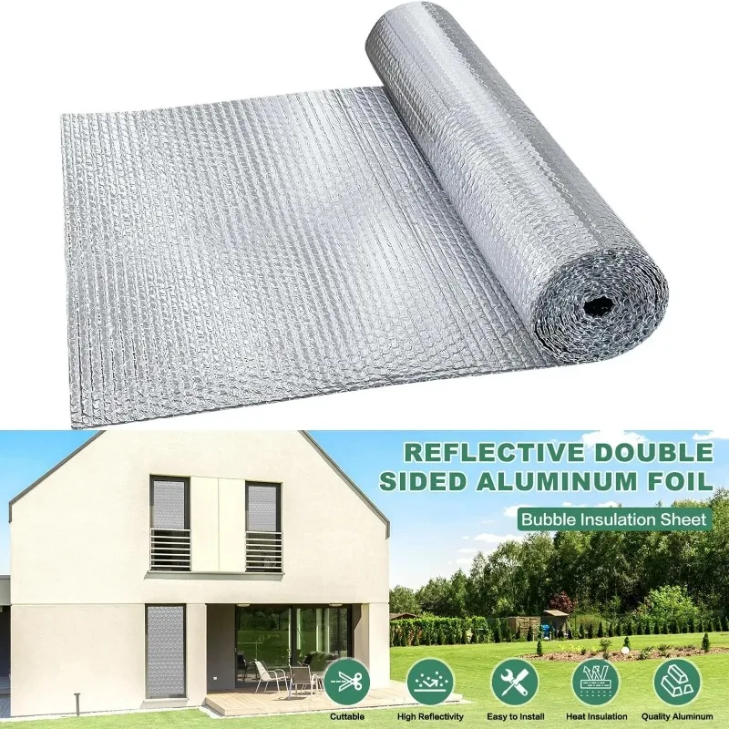 DIY Reflective Insulation Material Double Aluminum Foil Bubble Sheet Heat Resistant Waterproof Thermal Barrier for Home Decor