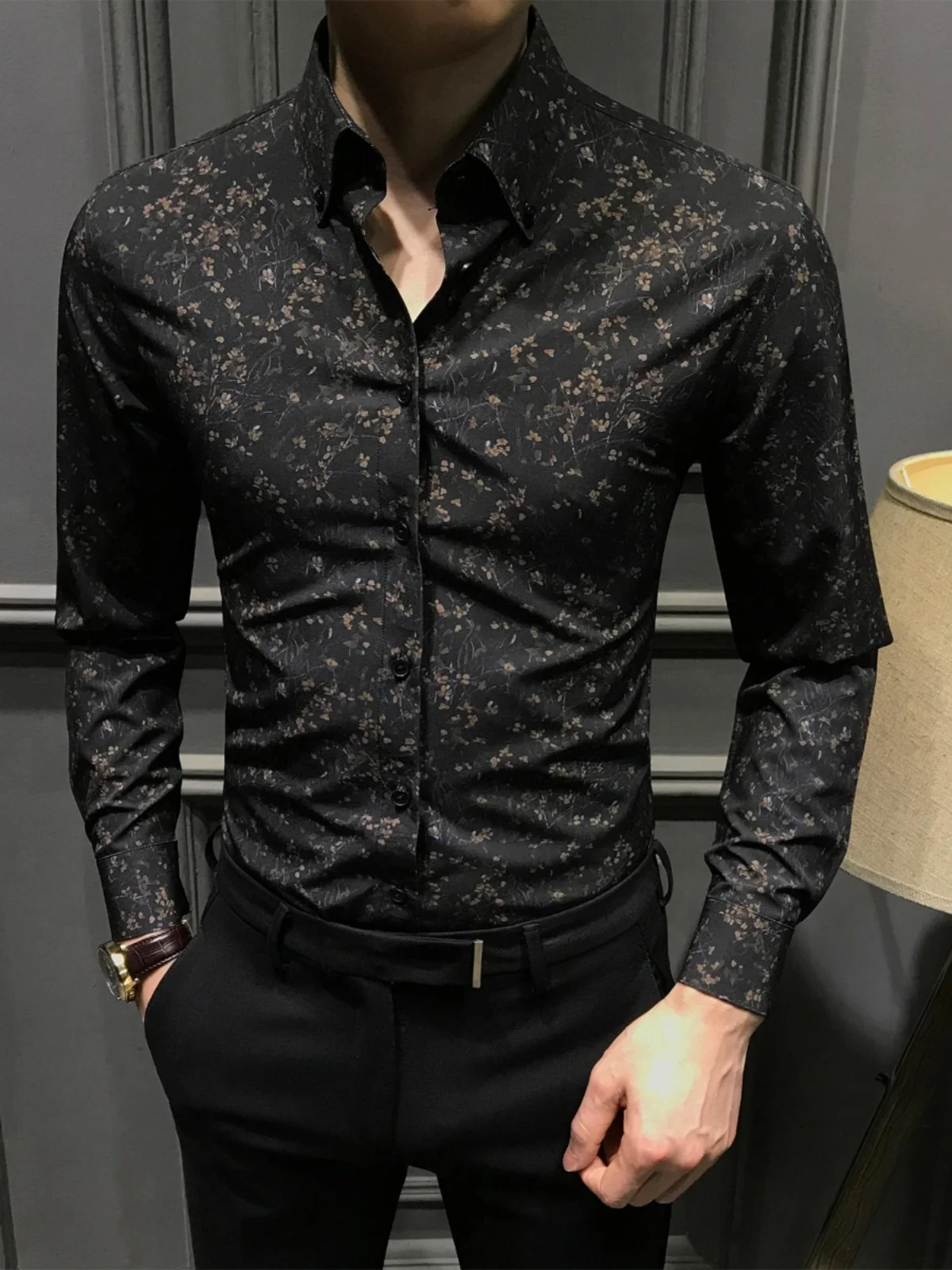 

Мужская рубашка свободного кроя с цветочным принтом, не требующая глажки, для весны и осени, новая, стильная, удобная, дышащая, молодежная мода