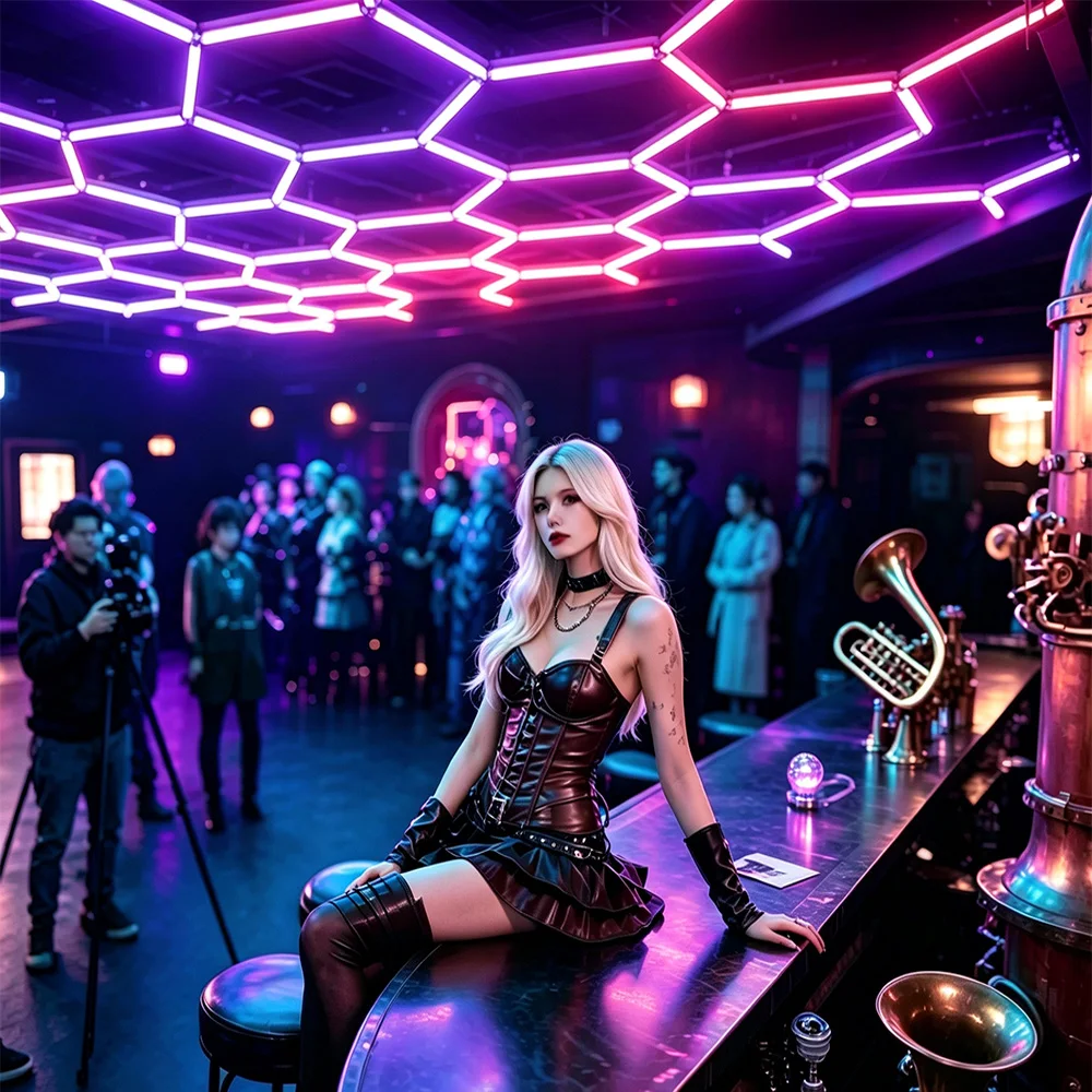 Bar RGB honeycomb hexagonal ambient light 358 colors, mobile Bluetooth and remote control switch, music and timed off mode, brightness changes according to the strength of music, suitable for e-sports rooms KTV、 Indoor spaces such as dance halls