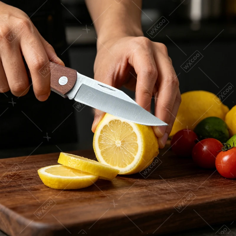 WXCOO Stainless Steel Melon Fruit Peeler Kitchen Multi-Function Vegetable Fruit Knife Folding Pocket Knife with Wooden Handle