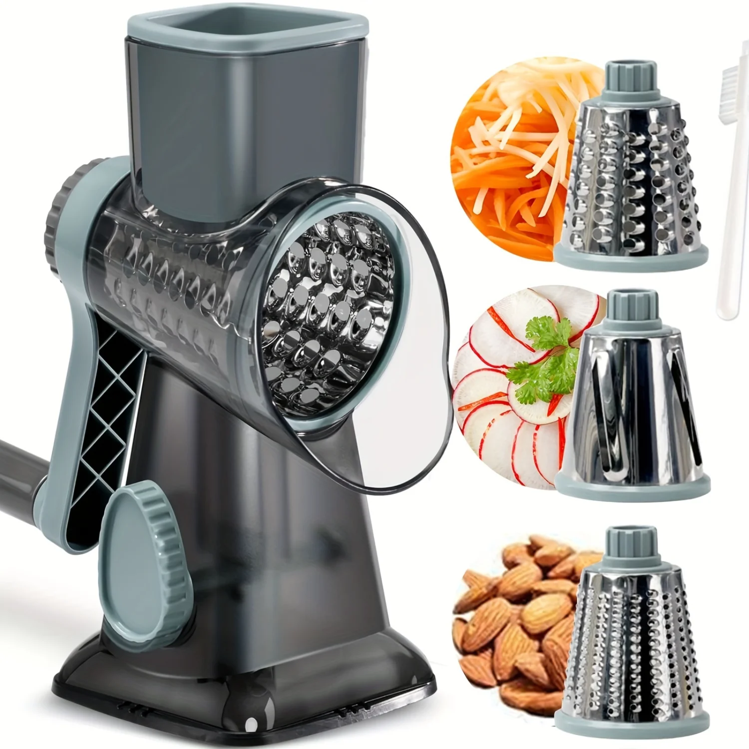 Rotary Cheese Grater Manual Shredder with 3 Interchangeable Blades - Handheld Kitchen Slicer for Cheese, Vegetables, Potatoes, Z