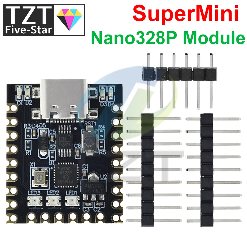 TZT NANO V3.0 / Nano SuperMini Type-C Development Board Atmega328p Chip Ch340 Serial Port For Arduino