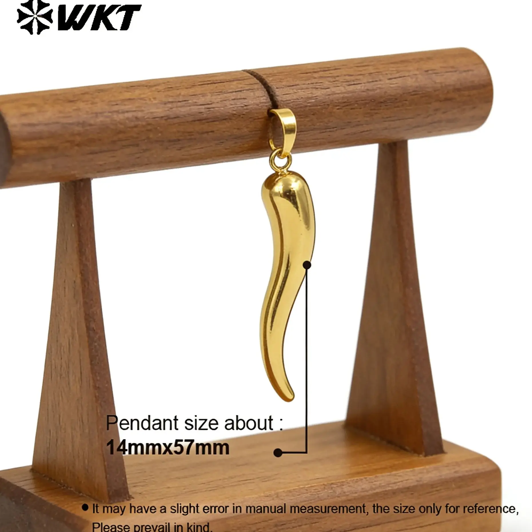 WT-P1998 Hot Wholesale Unique Curved Shape Middle Long Yellow Brass Pendant Jewelry Necklace Accessories Finding