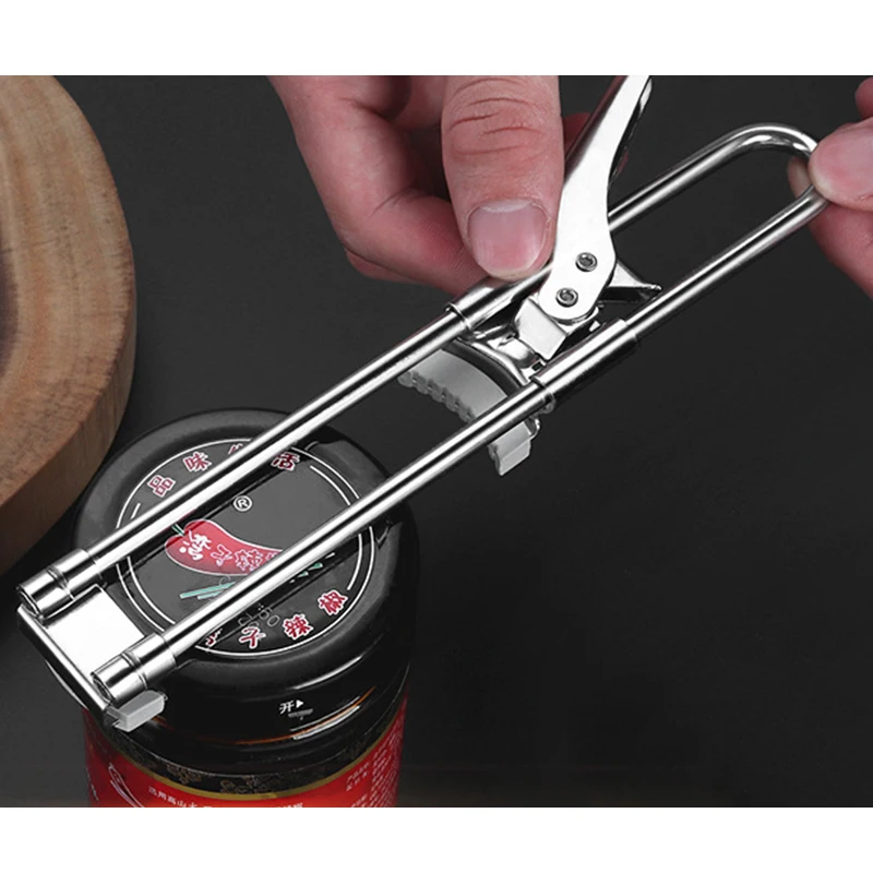 Verstellbarer Glasöffner aus Edelstahl für Camping, Picknick, Marmelade, Flaschenverschluss, offenes Werkzeug, Küche, rutschfest, spart Aufwand, Deckelöffner