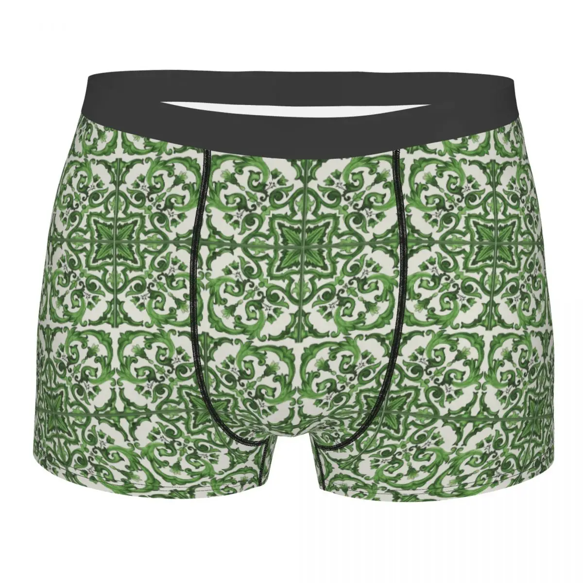 Boxer Underpants Shorts Green Ornate Floral Mediterranean Sicilian Tile Panties Men Ventilate Underwear Man Boyfriend Gifts