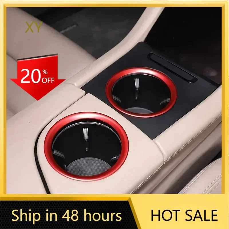 

For Porsche Taycan 2019-2024 Aluminum Alloy Red/Blue Car Central Control Water Cup Holder Trim Ring Interior Car Accessories