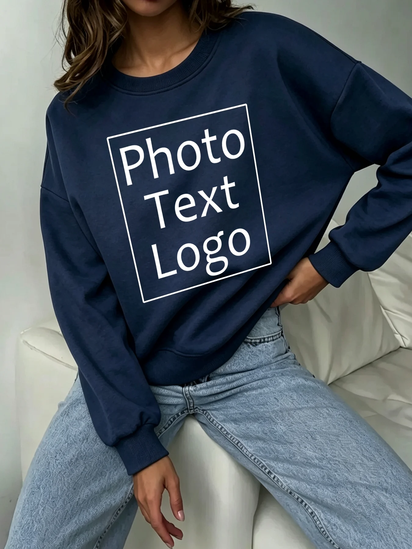 Sweatshirts Personalized Custom Design Fleece Warm Pullover Woman Sport All-Match Streetwear Office Team Workwear O-Neck Top