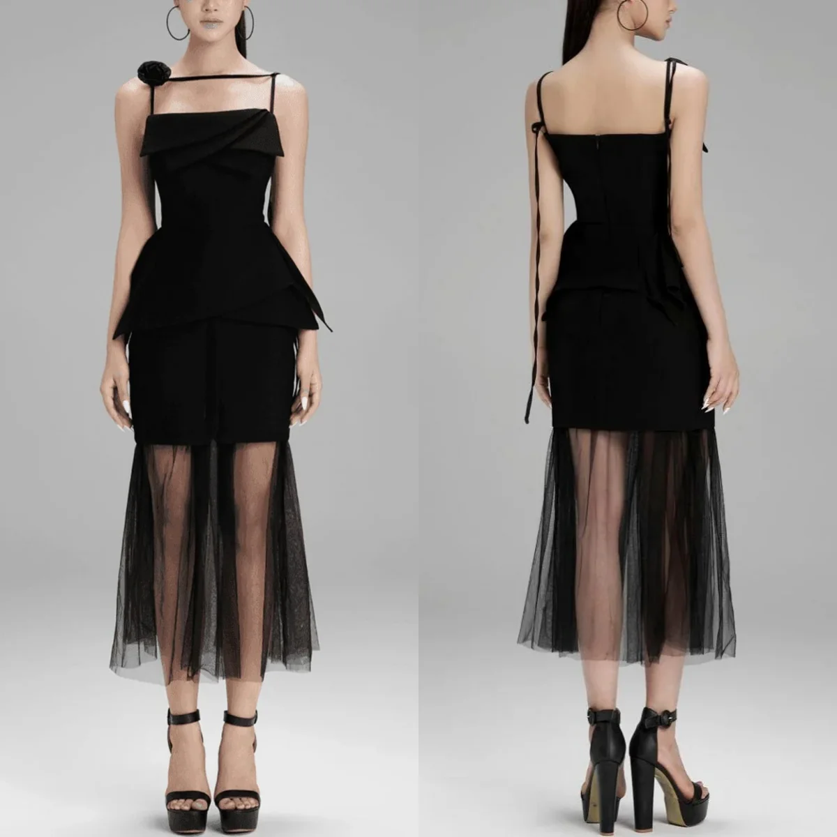 

Customized Exquisite Flowers Evening Dress See Through Organza Mermaid Celebrity Gowns Graceful Spaghetti Straps Party