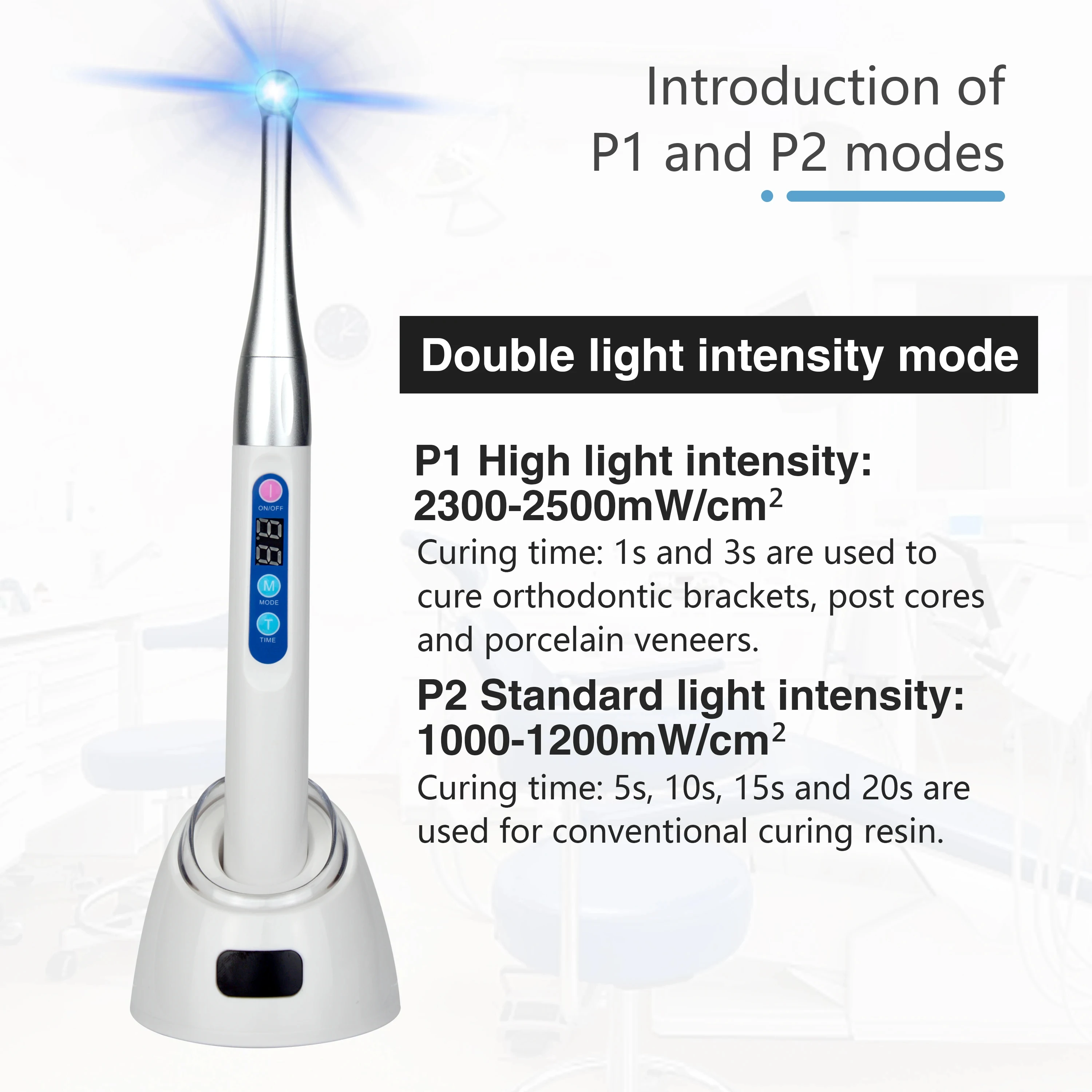 Dental Led Curing Light LED Curing Lamp 1 Second Cure Blue Light Metal Head Dentistry Tool