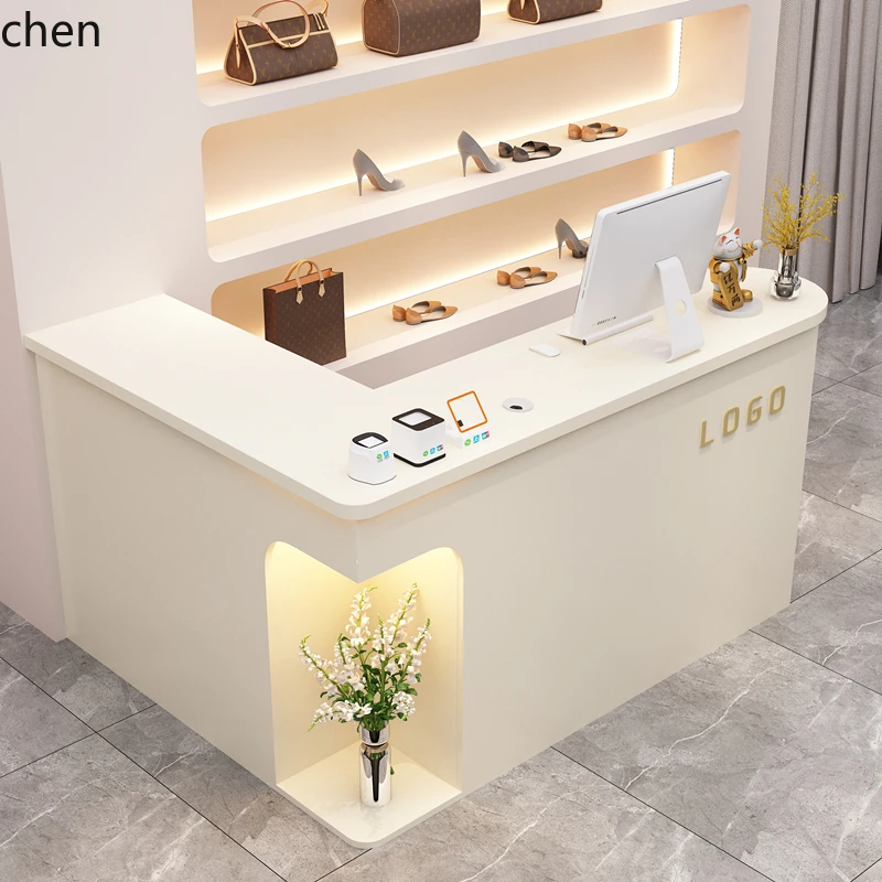 HXL Clothing Store Corner Checkout Page L-Shaped Bar Beauty Salon Front Desk Reception Desk Simple Modern Bar Table with Light