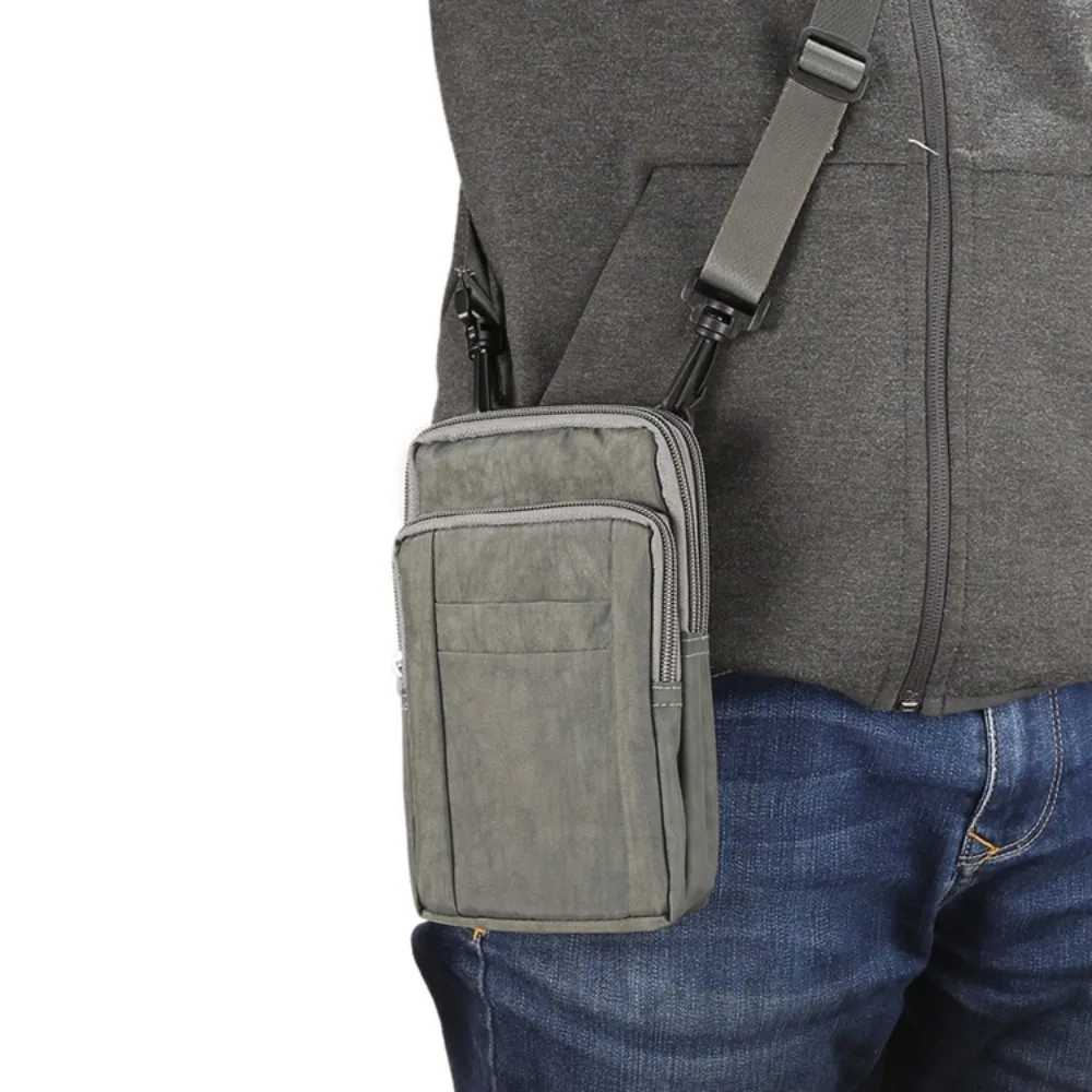 Lightweight nylon fabric mobile phone bag, belt, waist bag, zipper, loose change storage, multi-functional crossbody bag