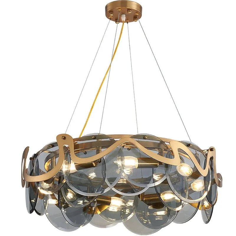 Post-modern light luxury living room chandelier, designer simple glass dining room lamp, modern bedroom study chandelier